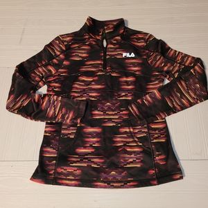 Fila Sport Womens Quarter Zip Front Pouch Pocket Aztec Black Orange Yellow